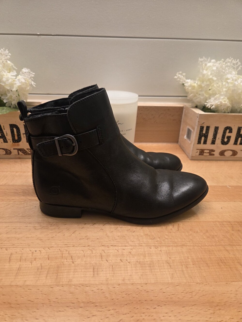 Børn Kristina Black Leather Ankle Booties Womens Size 7.5